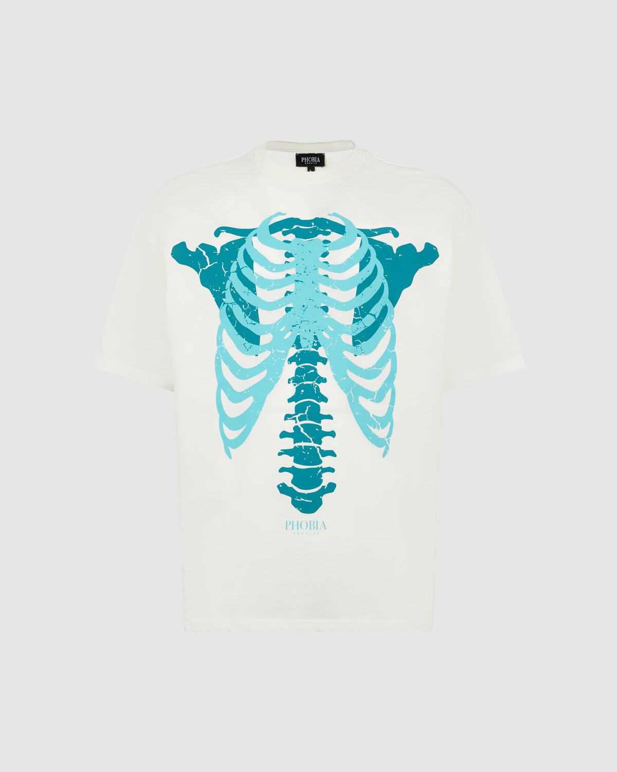 PHOBIA WHITE T-SHIRT WITH BLUE BONES PRINT