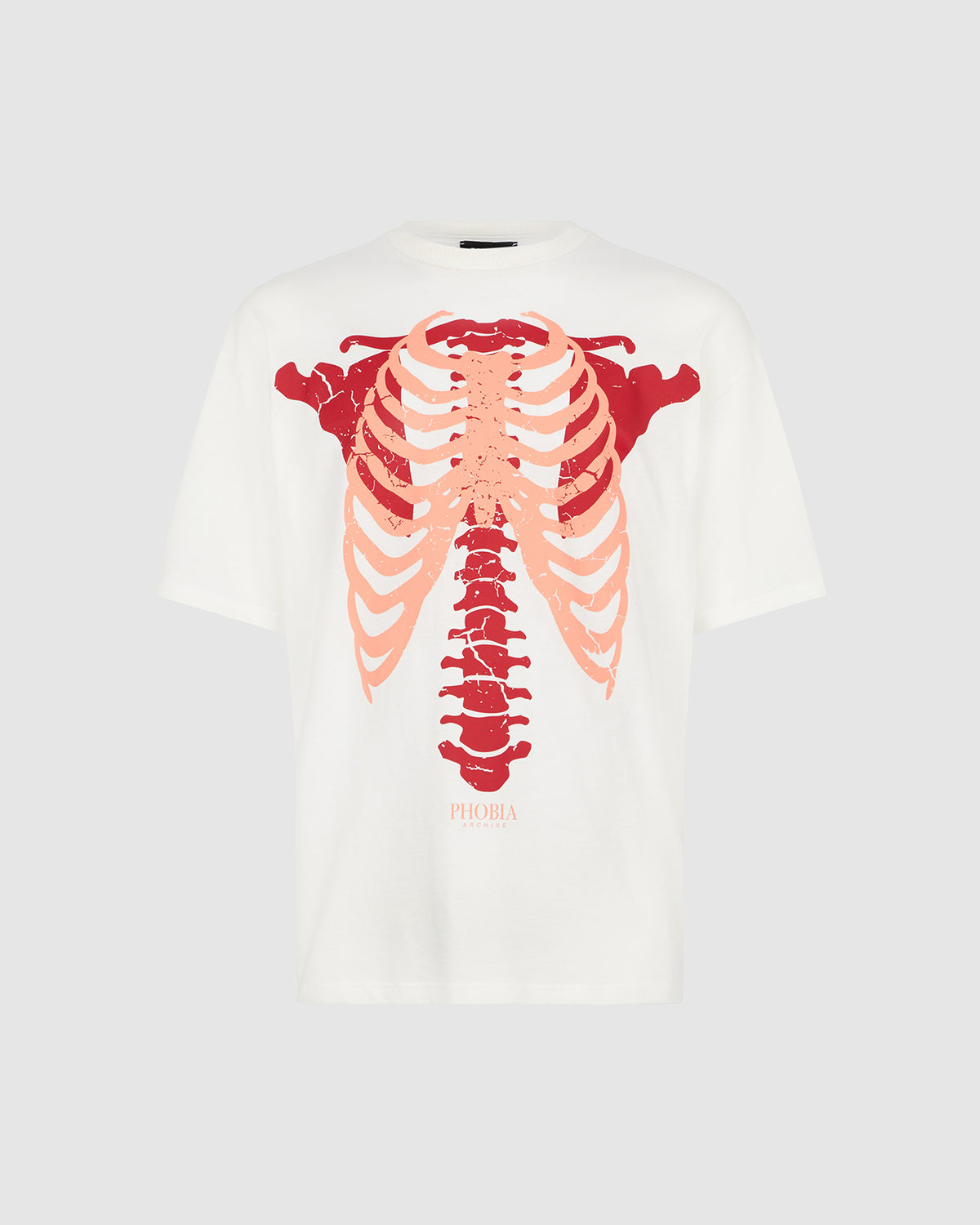 PHOBIA WHITE T-SHIRT WITH ORANGE BONES PRINT