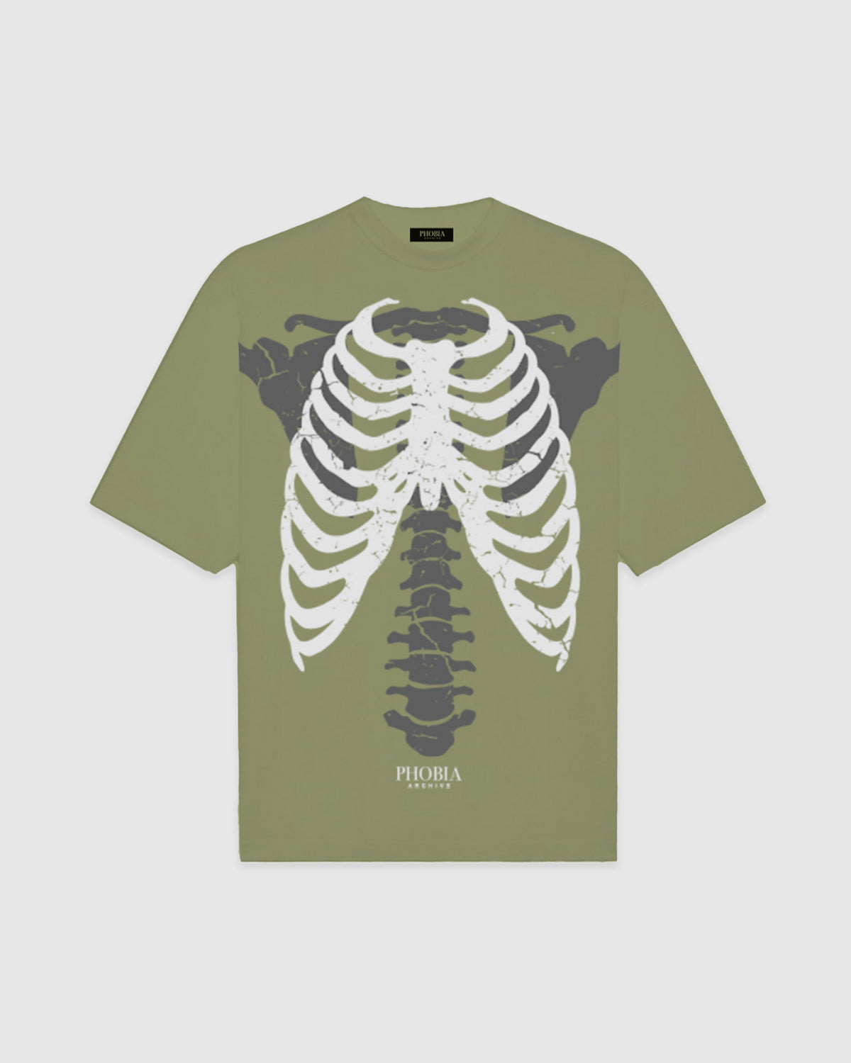 PHOBIA GREEN T-SHIRT WITH GREY BONES PRINT