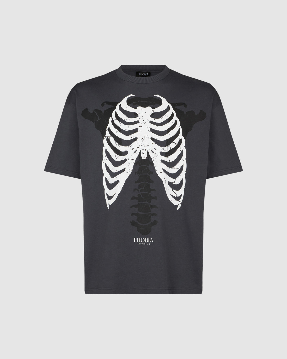 PHOBIA GREY T-SHIRT WITH BLACK BONES PRINT