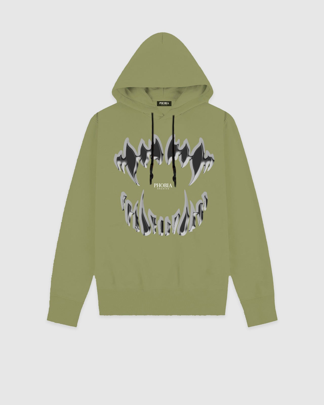 PHOBIA GREEN HOODIE WITH GREY MOUTH PRINT
