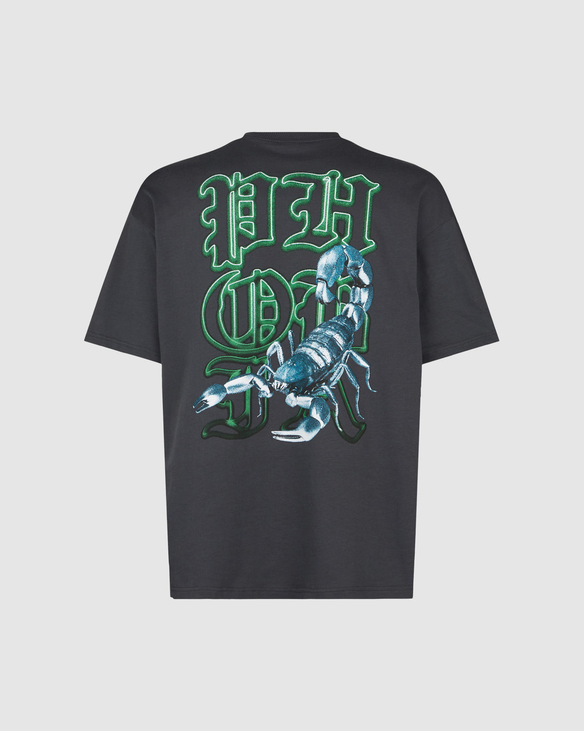 PHOBIA GREY T-SHIRT WITH BLUE SCORPION PRINT