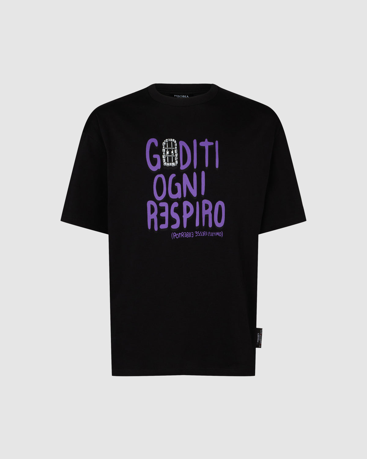 PHOBIA BLACK T-SHIRT WITH GRAPHIC PRINT