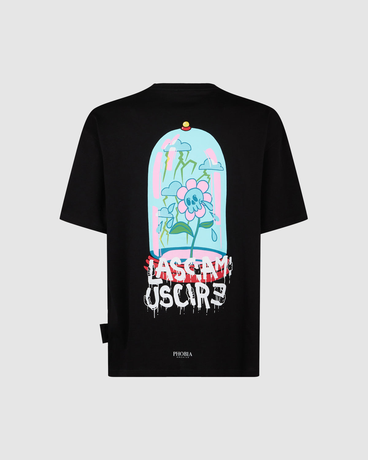 PHOBIA BLACK T-SHIRT WITH GRAPHIC PRINT