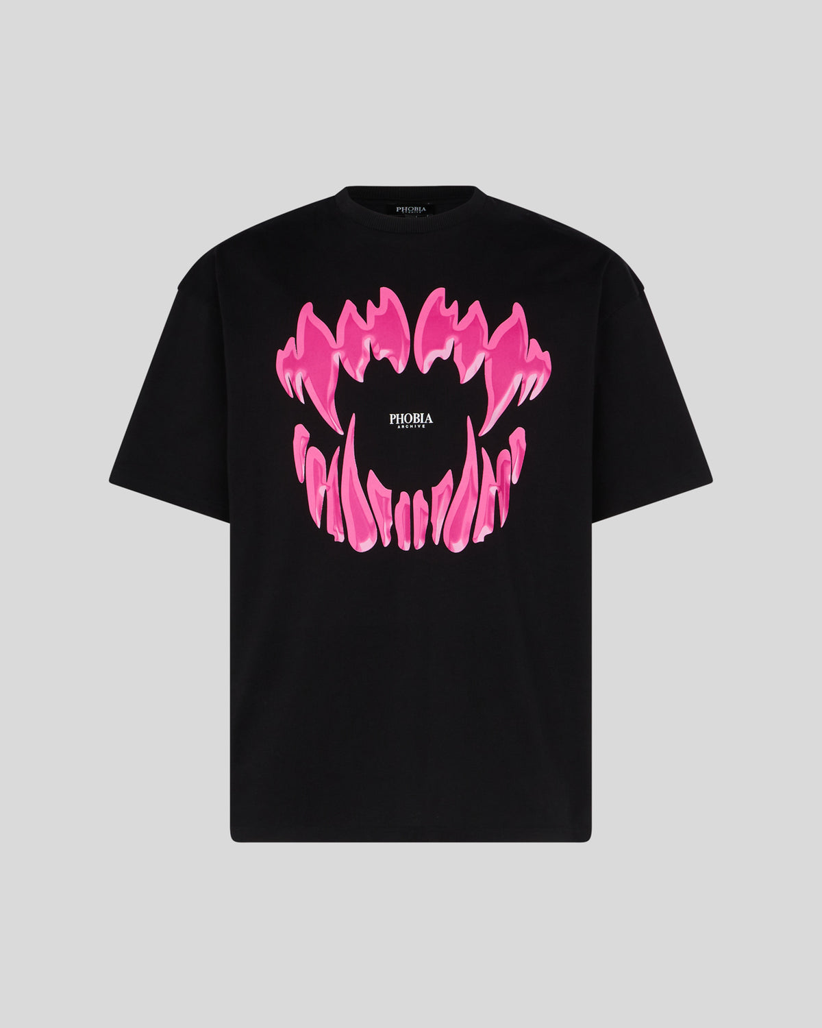 PHOBIA BLACK T-SHIRT WITH PINK MOUTH PRINT