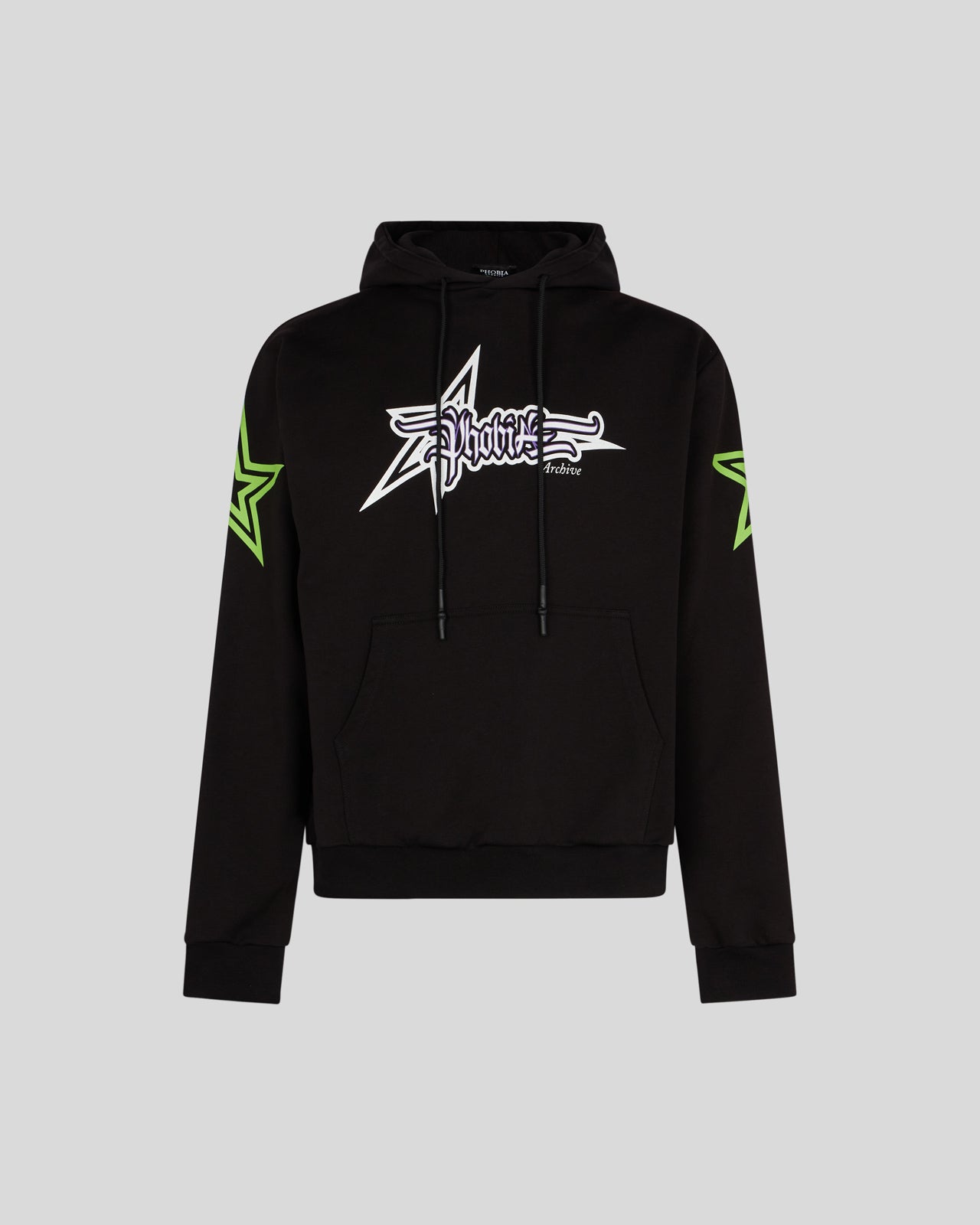 PHOBIA BLACK HOODIE WITH GREEN STARS PRINT