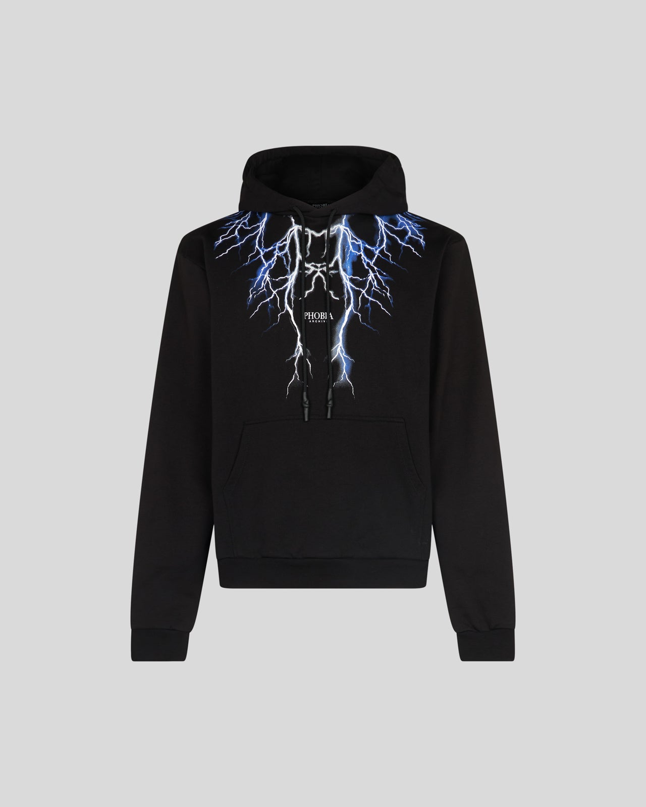 PHOBIA BLACK HOODIE WITH BLUE GREY LIGHTNING