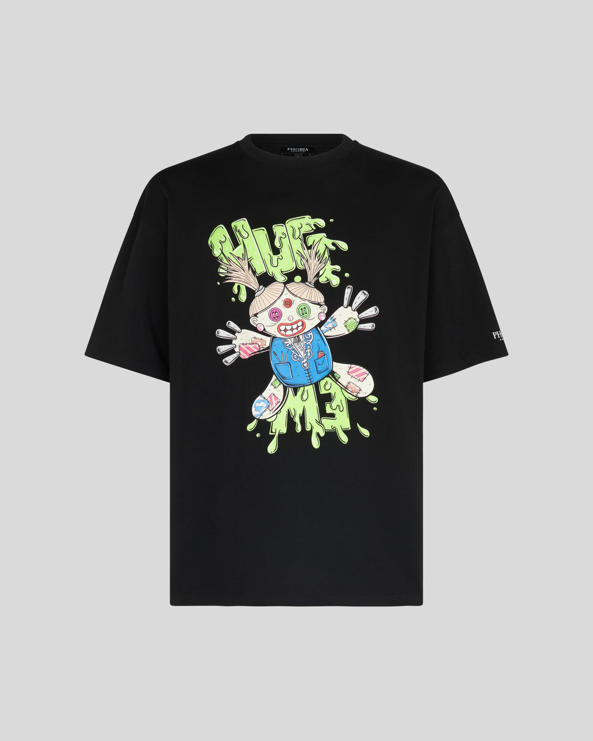 PHOBIA BLACK T-SHIRT WITH TDC HUG PRINT