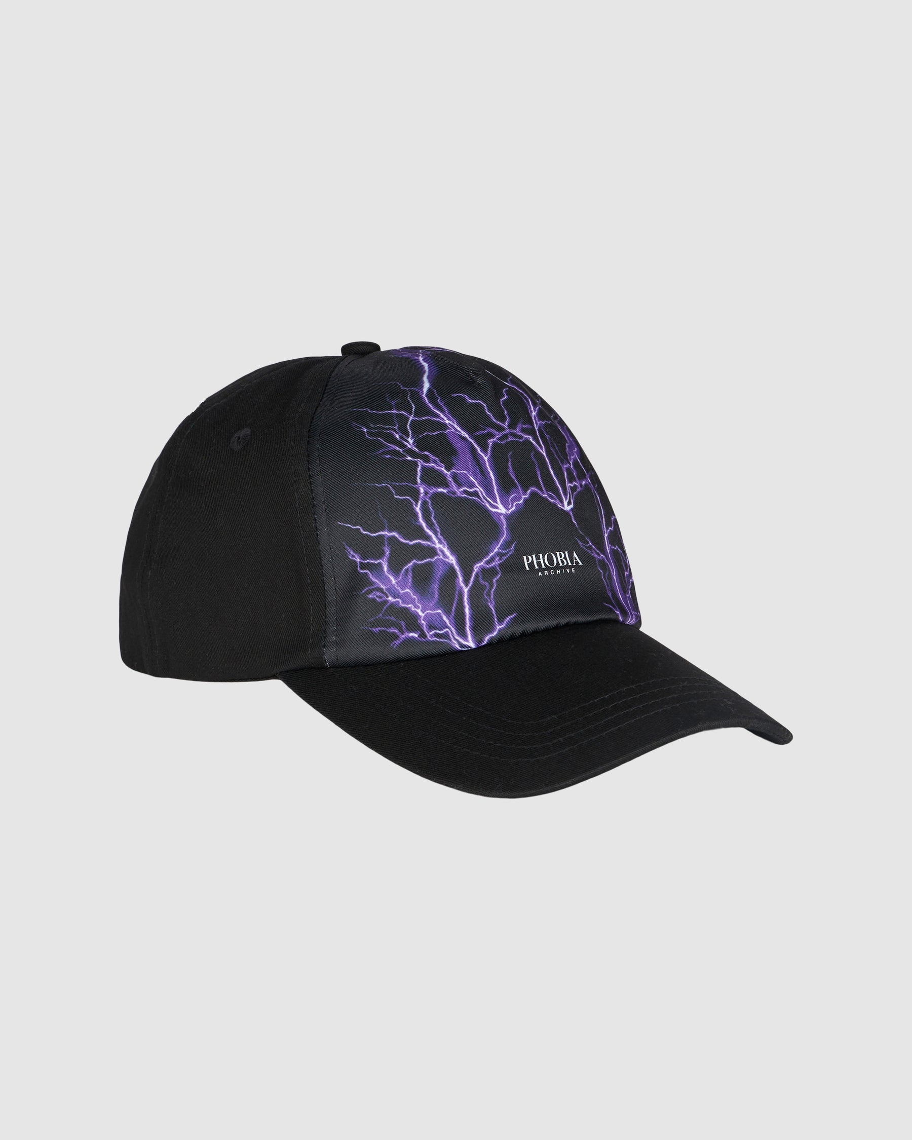 PHOBIA BLACK HAT WITH PURPLE LIGHTNING
