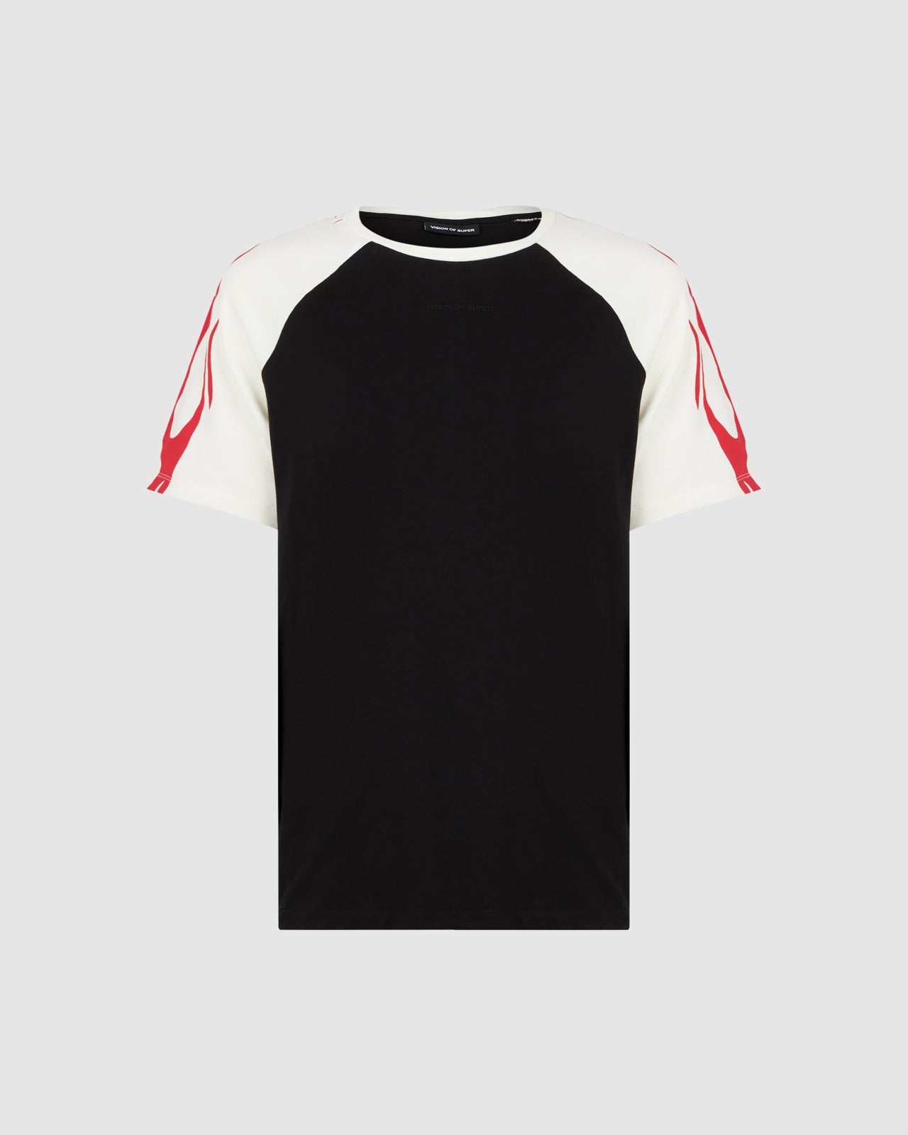 VISION OF SUPER WHITE & BLACK T-SHIRT WITH RED TRIBAL FLAMES