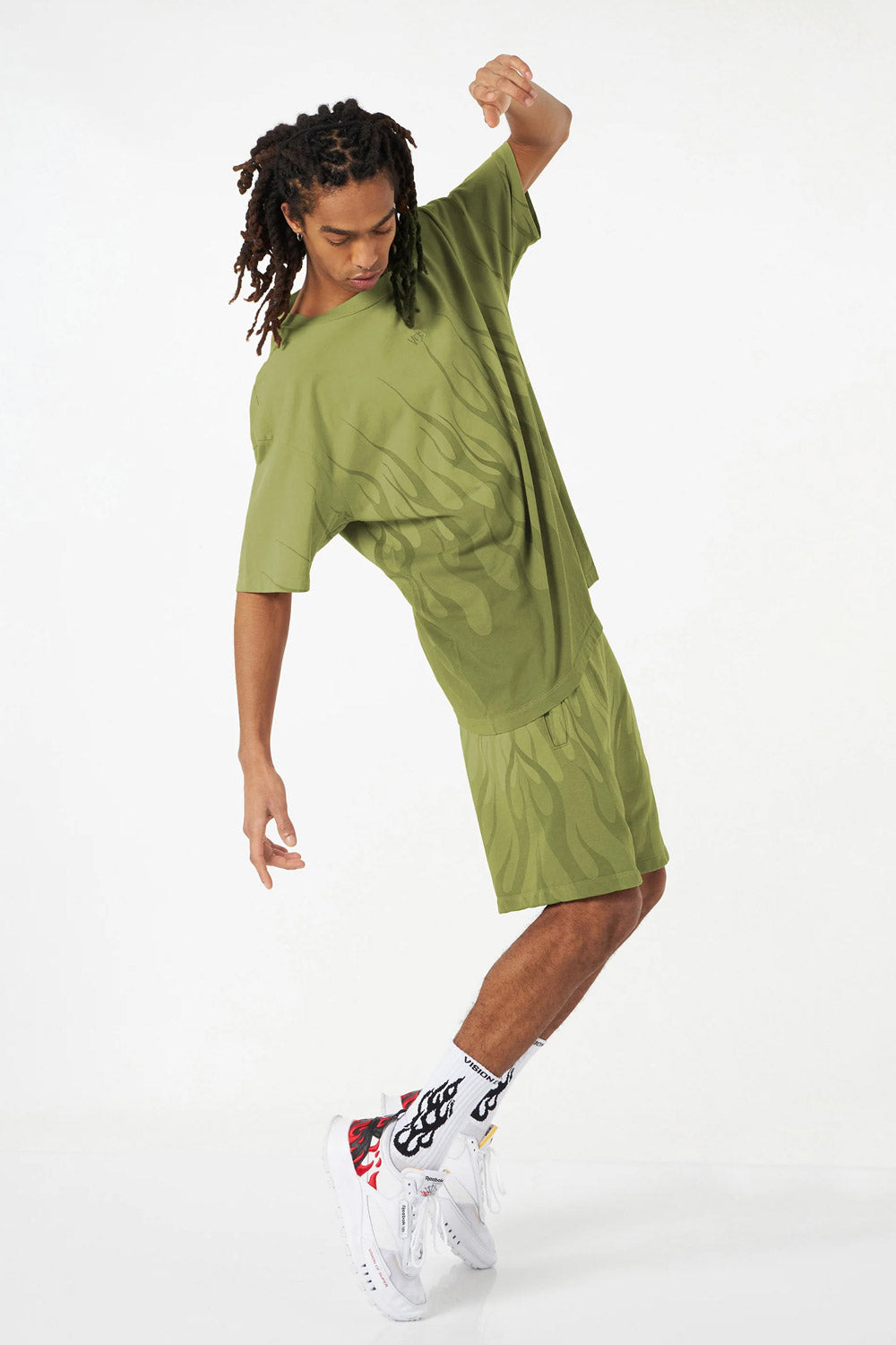VISION OF SUPER GREEN T-SHIRT WITH DOUBLE FLAMES