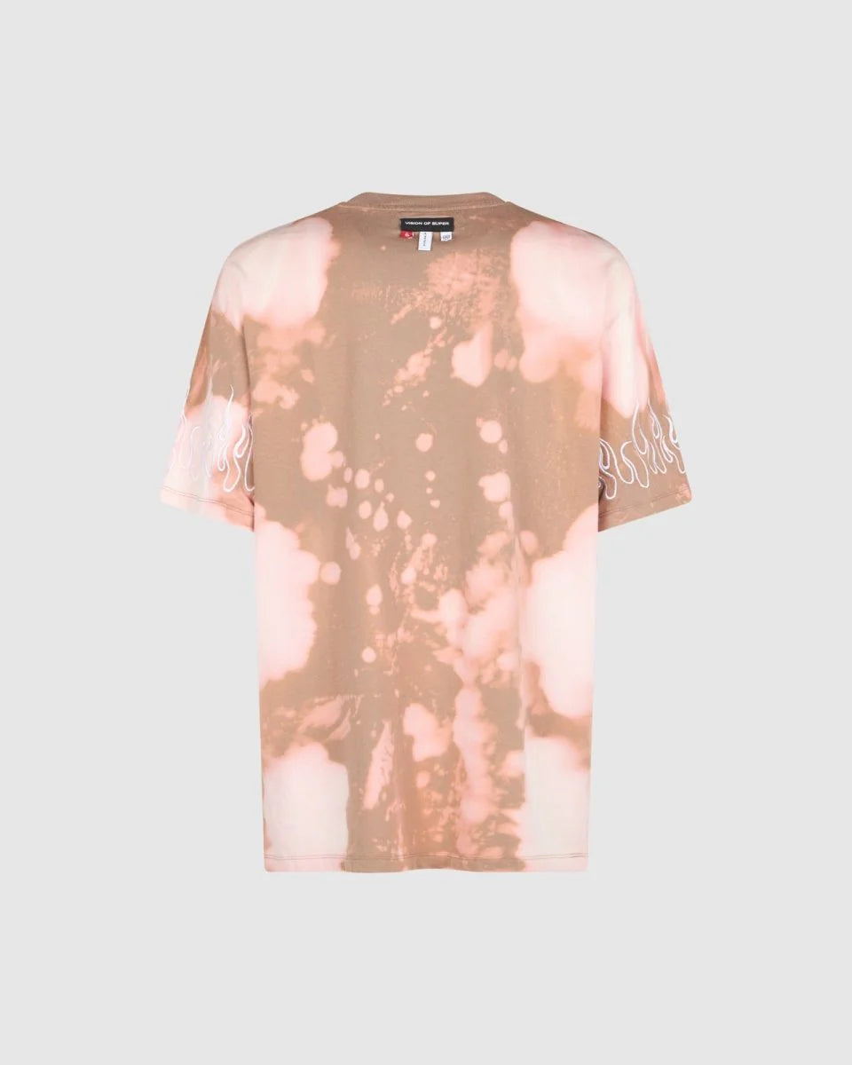 VISION OF SUPER BROWN TIE DYE TSHIRT WITH EMBROIDERY FLAME