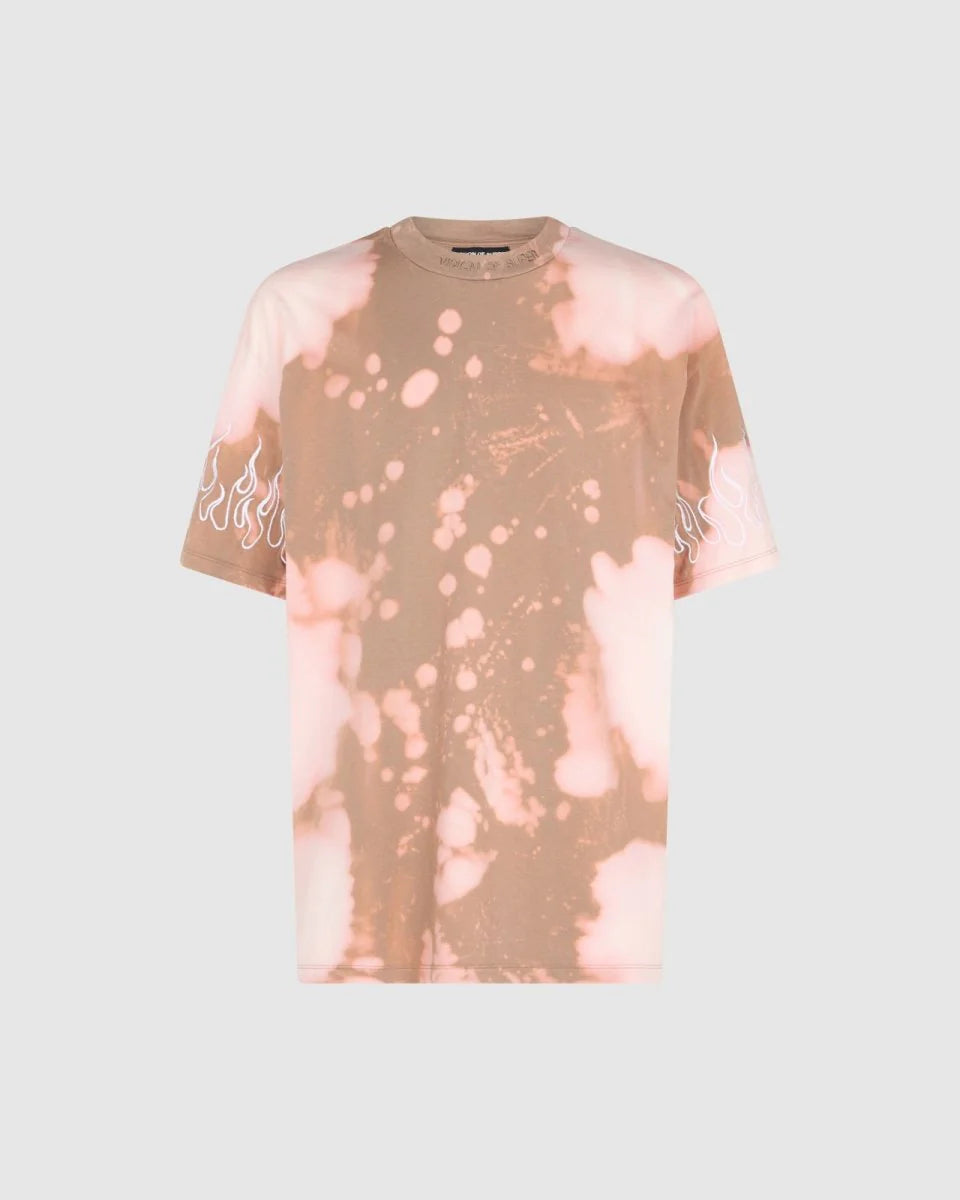 VISION OF SUPER BROWN TIE DYE TSHIRT WITH EMBROIDERY FLAME