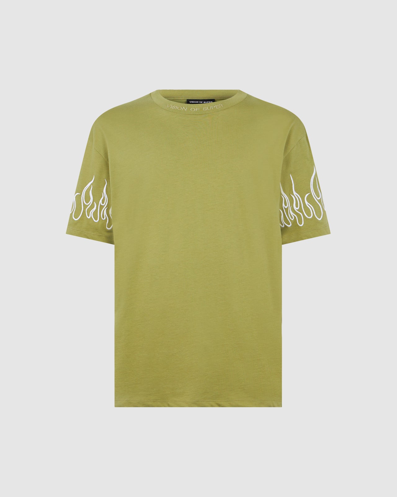 VISION OF SUPER GREEN T-SHIRT WITH EMBROIDERY FLAME