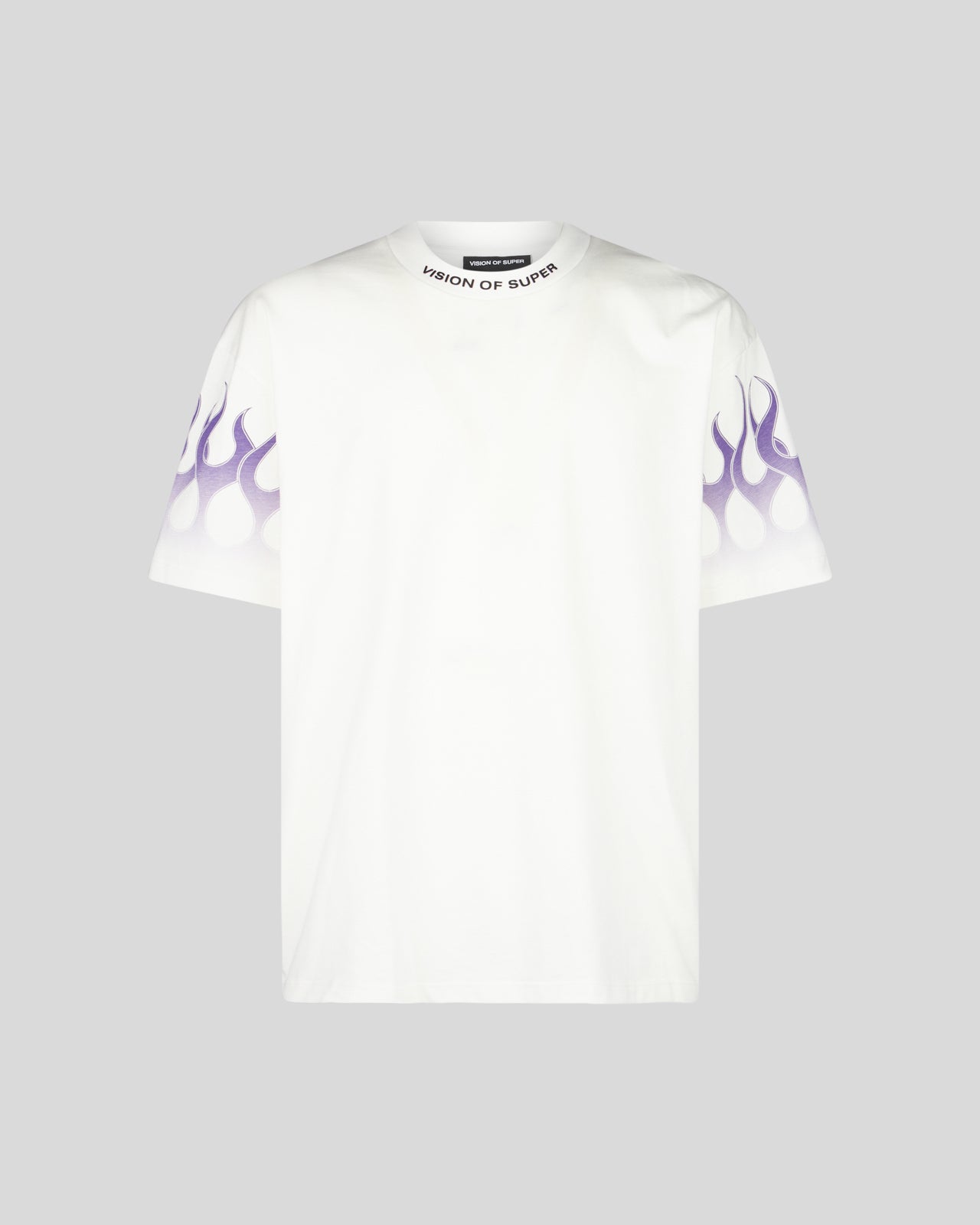 VISION OF SUPER WHITE TSHIRT WITH PURPLE RACING FLAMES