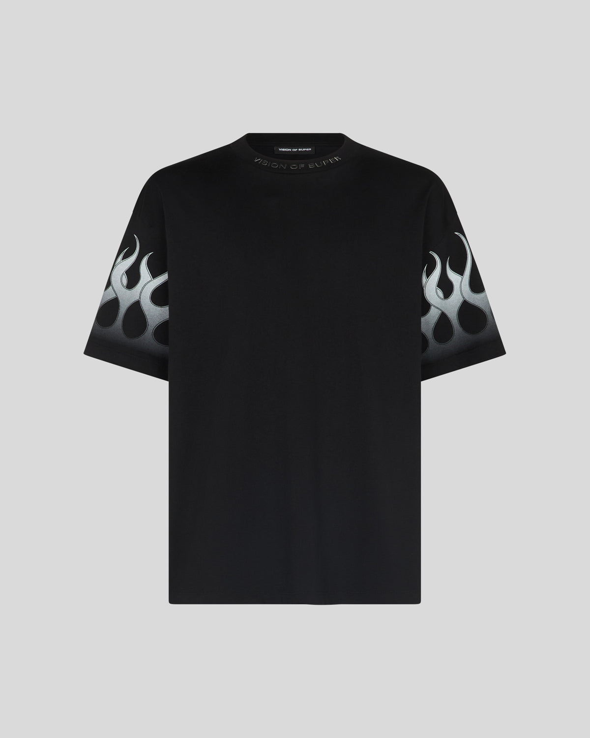 VISION OF SUPER BLACK TSHIRT WITH WHITE RACING FLAMES