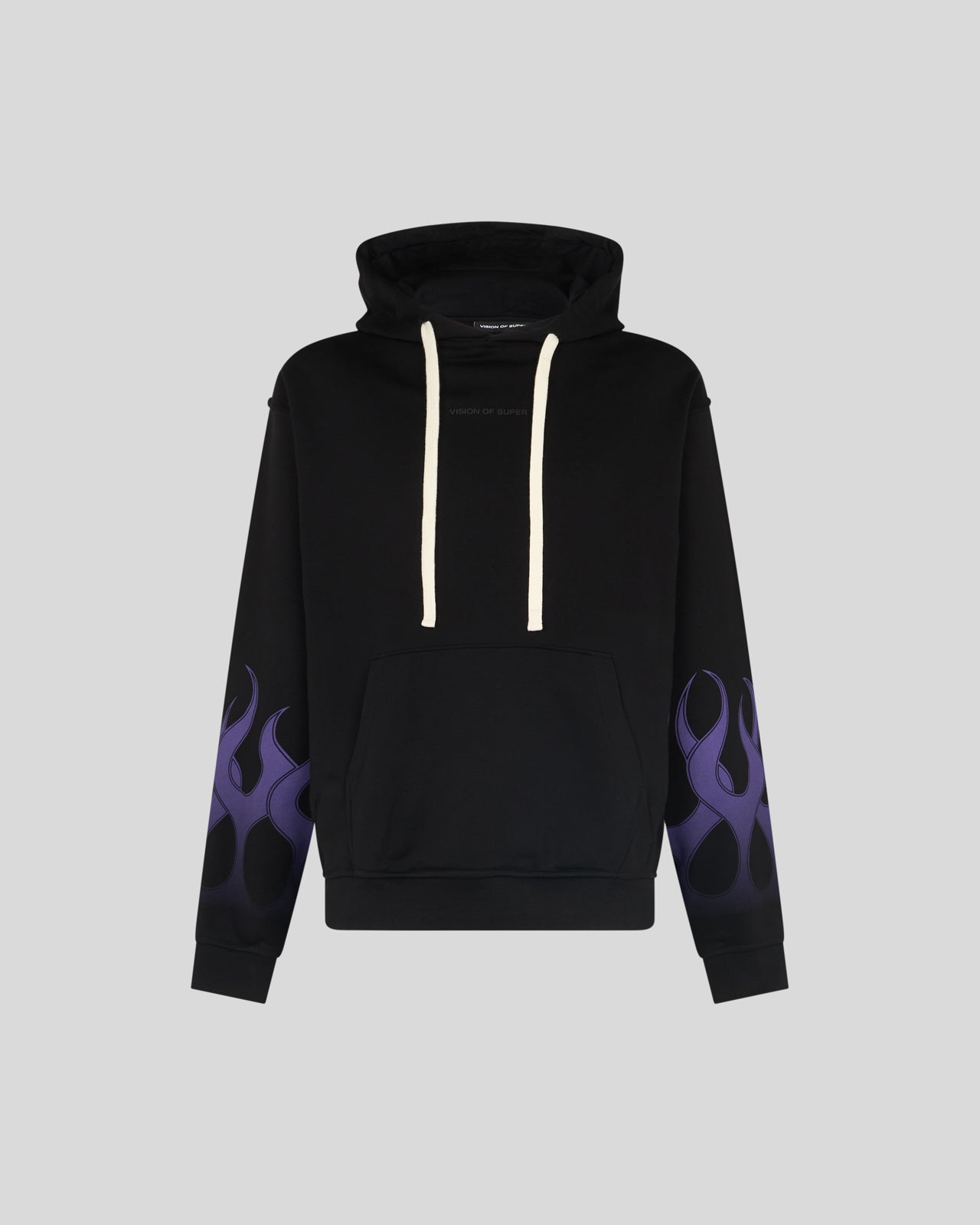 VISION OF SUPER BLACK HOODIE WITH PURPLE RACING FLAMES