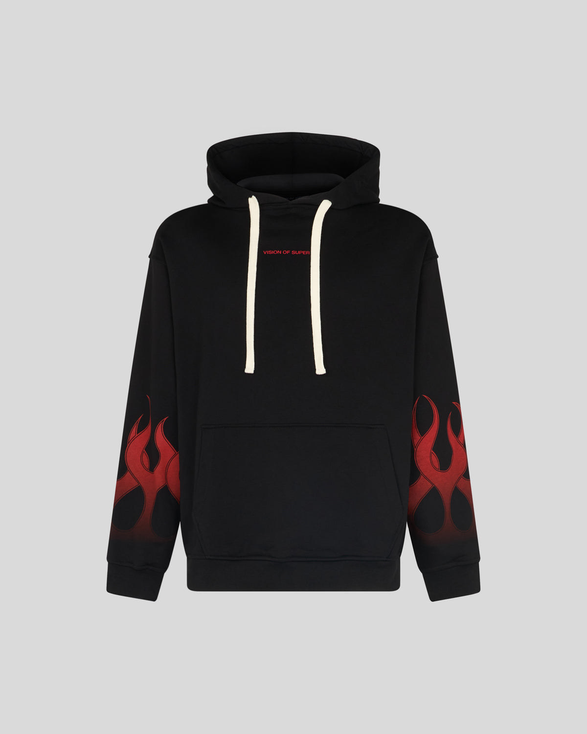 VISION OF SUPER BLACK HOODIE WITH RED FLAMES