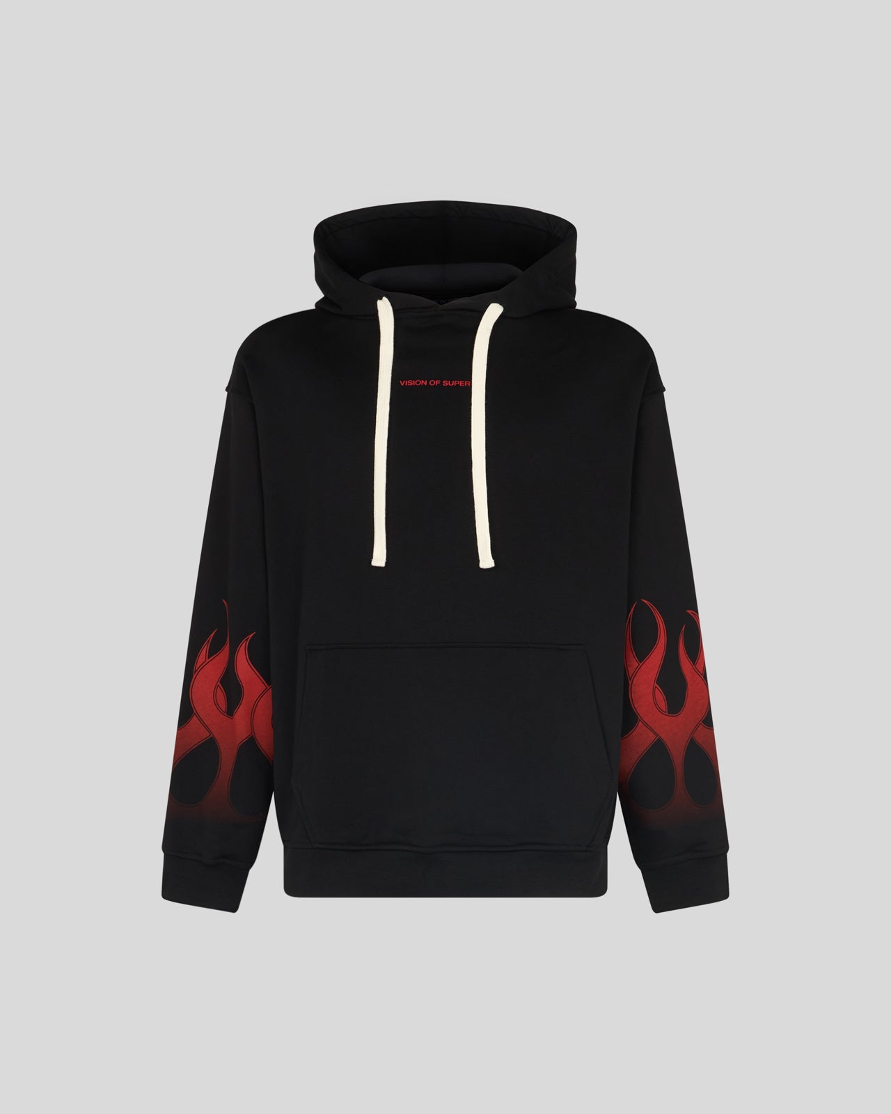 VISION OF SUPER BLACK HOODIE WITH RED FLAMES