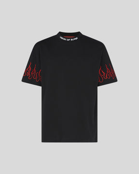 VISION OF SUPER BLACK TSHIRT WIRH RED EMBROIDERED FLAMES