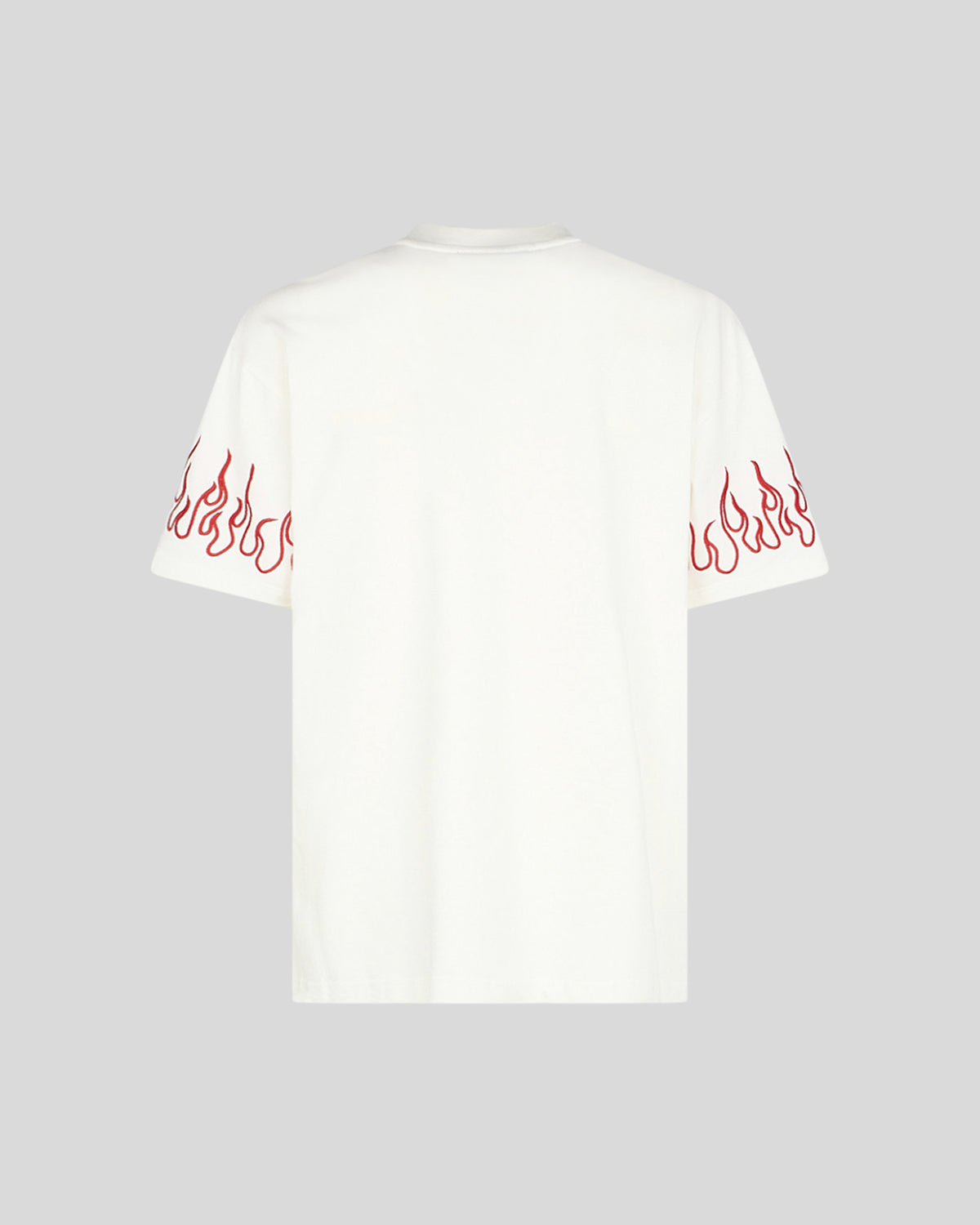VISION OF SUPER WHITE TSHIRT WITH RED EMBROIDERED FLAMES