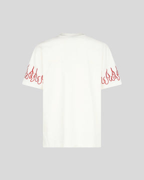VISION OF SUPER WHITE TSHIRT WITH RED EMBROIDERED FLAMES