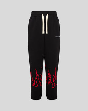 VISION OF SUPER BLACK PANTS WITH RED EMBROIDERED FLAMES