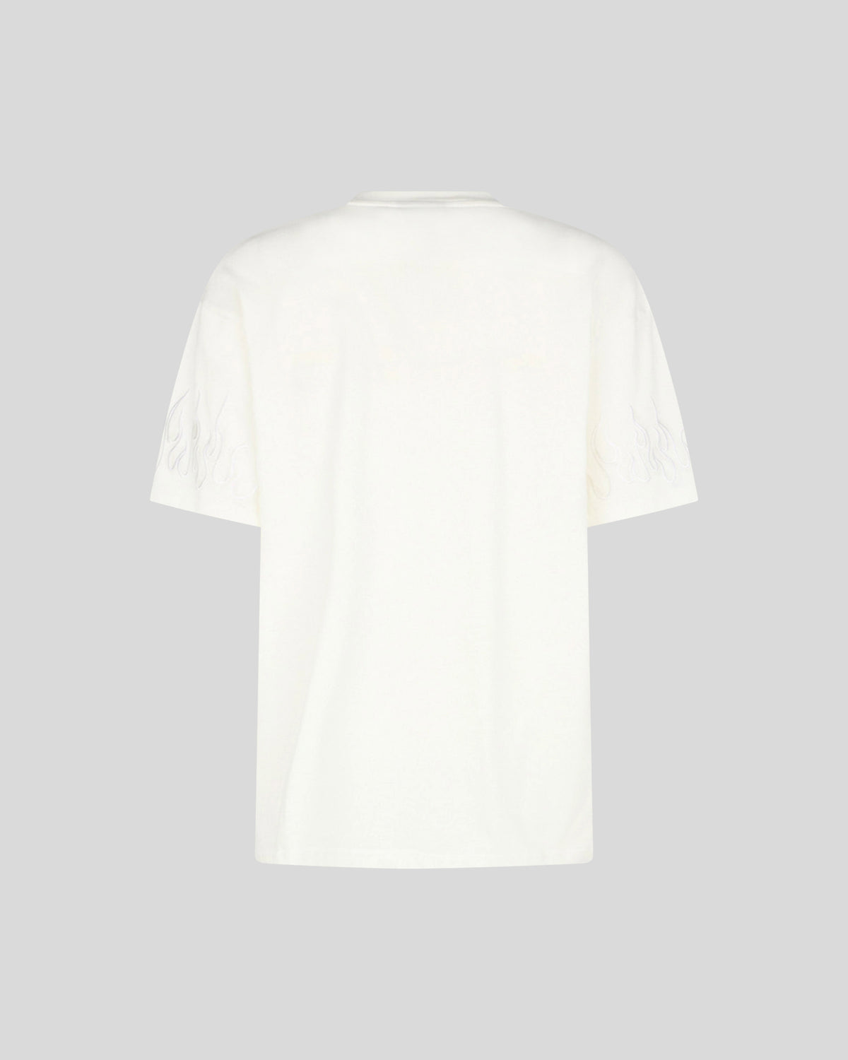 VISION OF SUPER WHITE TSHIRT WITH WHITE EMBROIDERED FLAMES