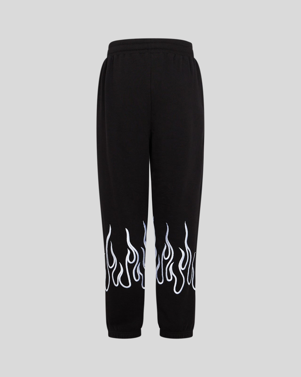 VISION OF SUPER BLACK PANTS WITH WHITE EMBROIDERED FLAMES