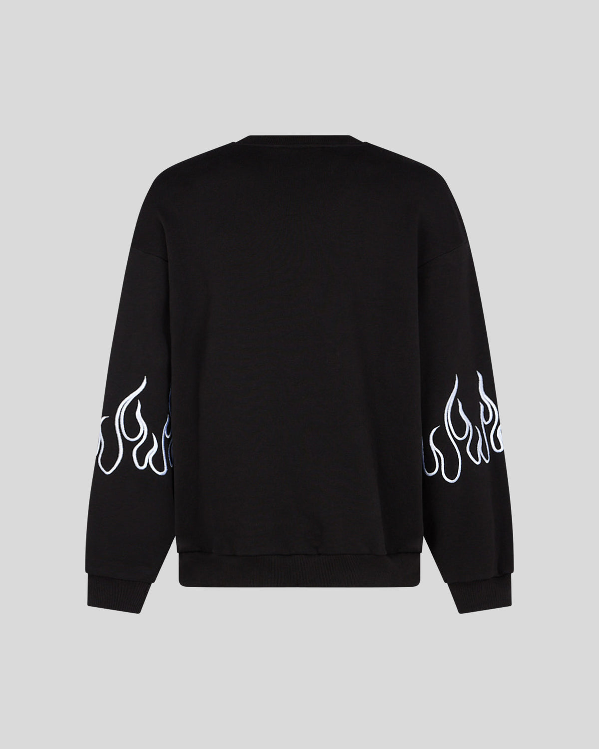 VISION OF SUPER BLACK CREWNECK WITH WHITE EMBROIDERED FLAMES