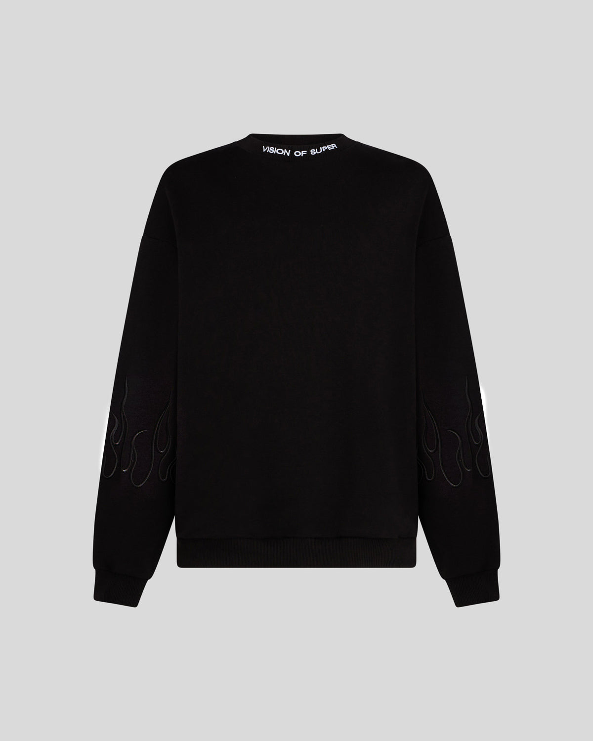 VISION OF SUPER BLACK CREWNECK WITH BLACK FLAMES