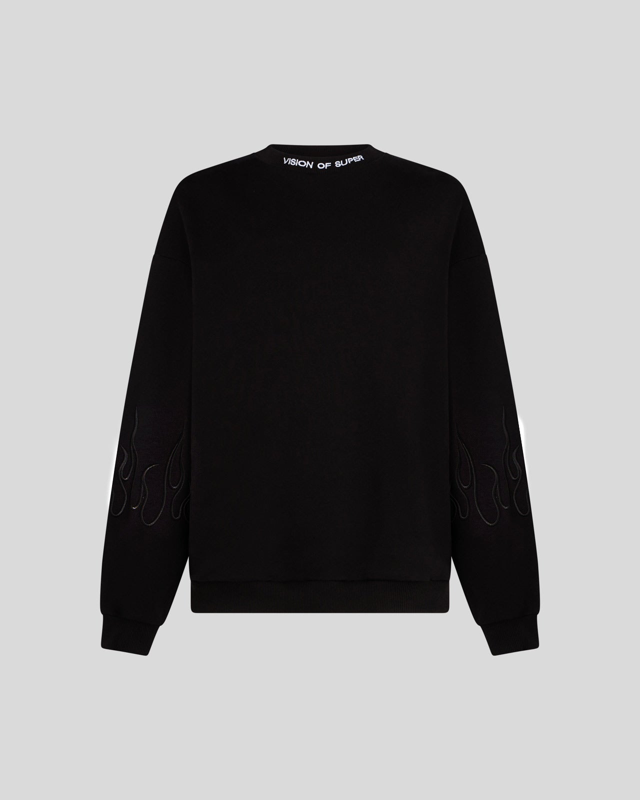 VISION OF SUPER BLACK CREWNECK WITH BLACK FLAMES