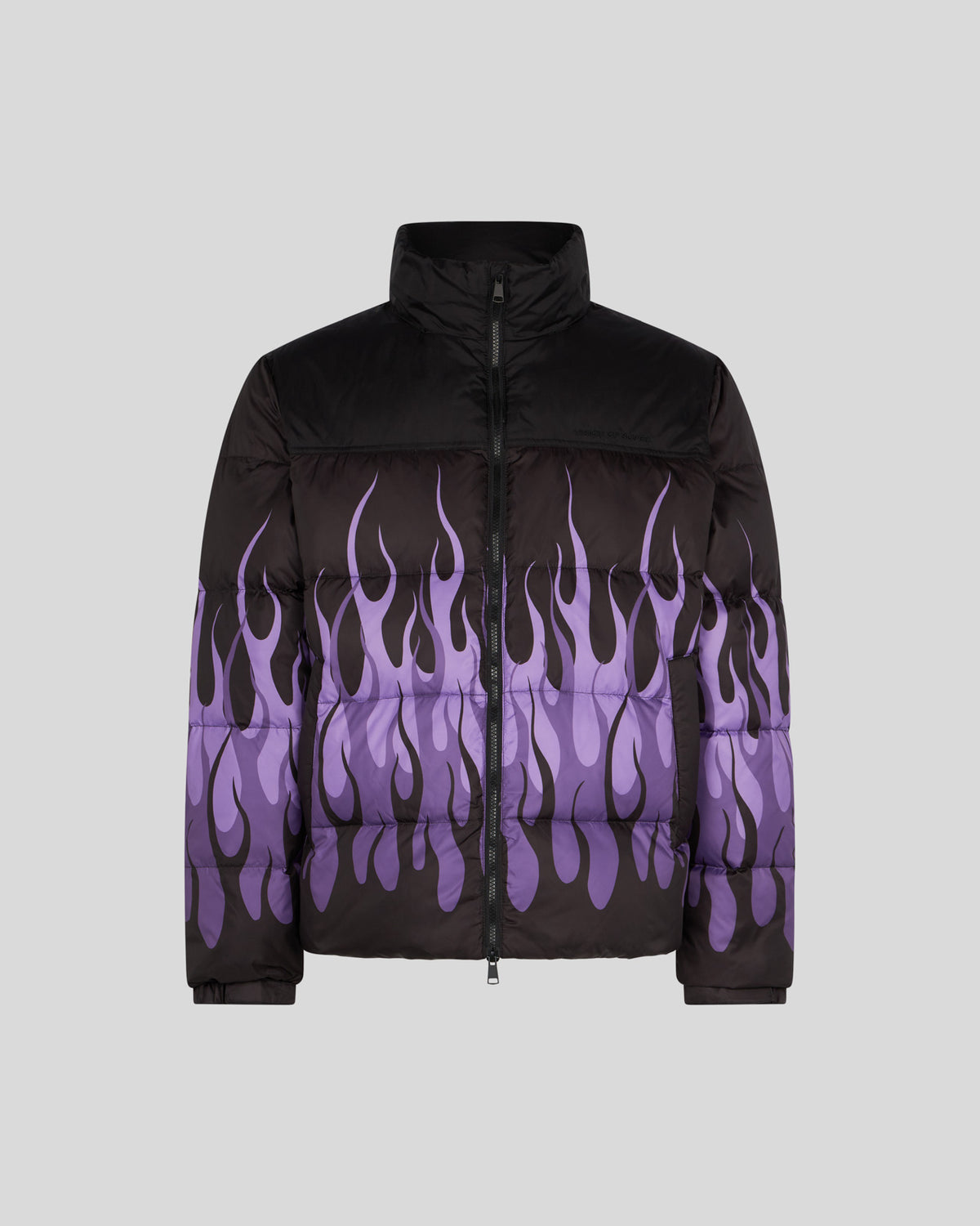 VISION OF SUPER BLACK PUFFY JACKET WITH PURPLE FLAMES
