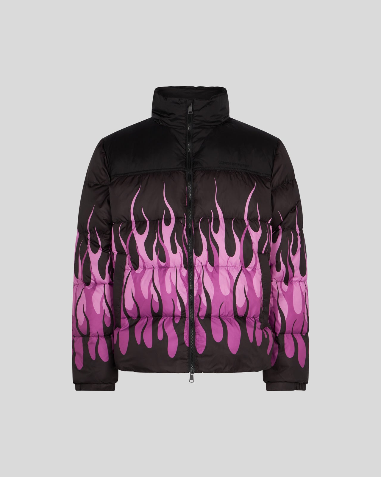 VISION OF SUPER BLACK PUFFY JACKET WITH PINK FLAMES