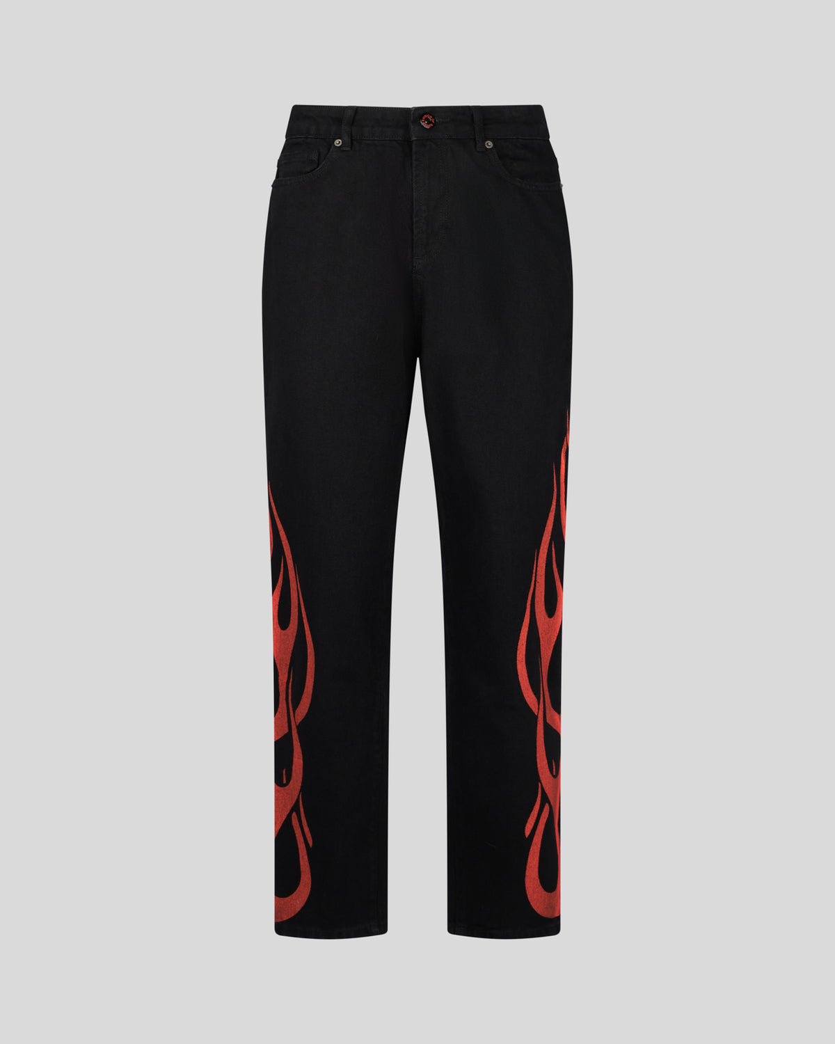 VISION OF SUPER BLACK JEANS WITH RED FLAMES