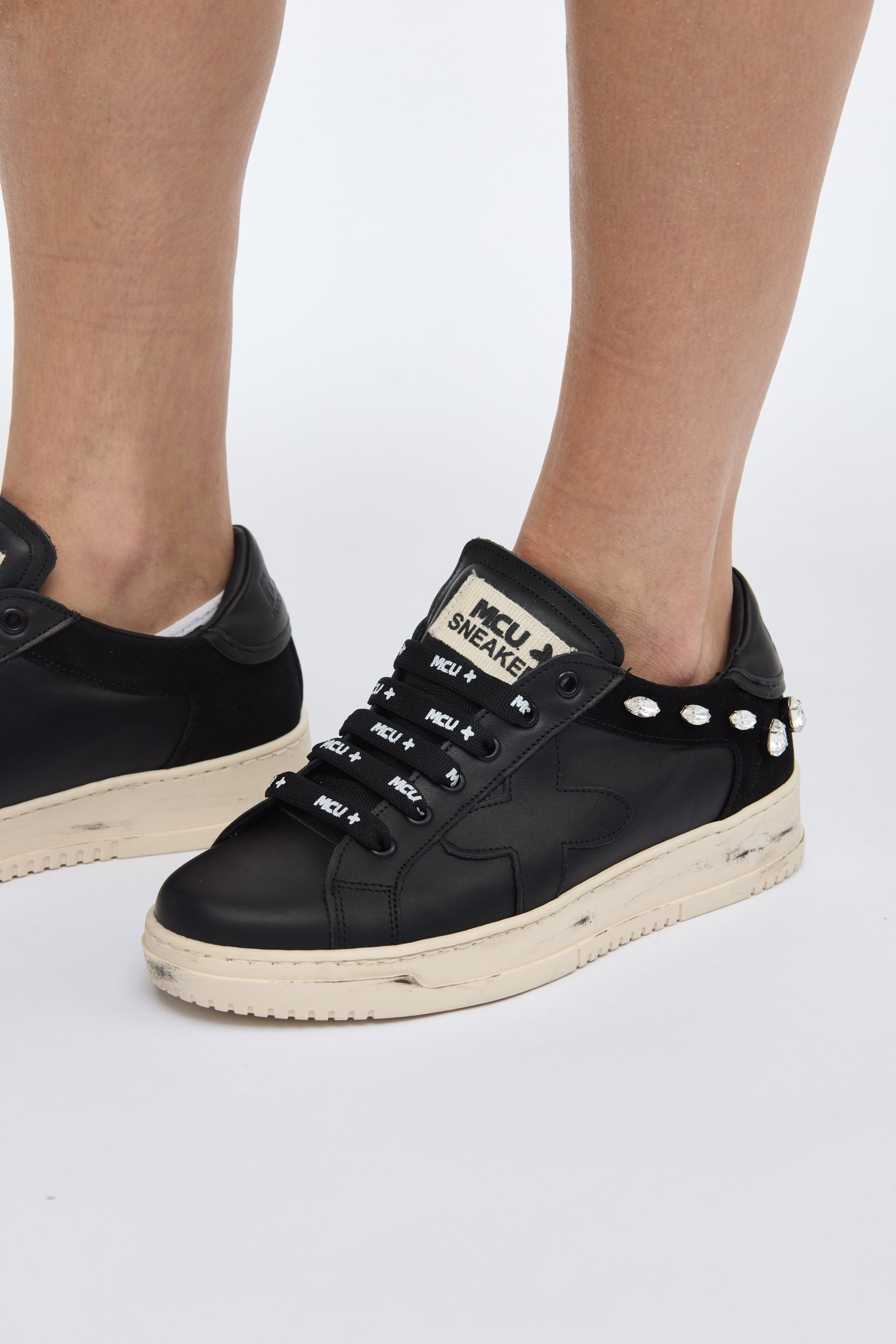 MCU Women Black low-top Sneakers Swarovski Stones
