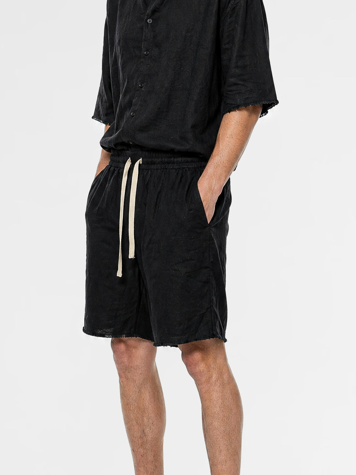 CREW Milano "Mykonos" Linen Set Shirt/Pants Black