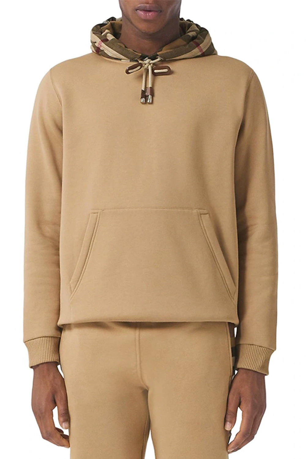 Burberry Check Hood Cotton Blend Hoodie