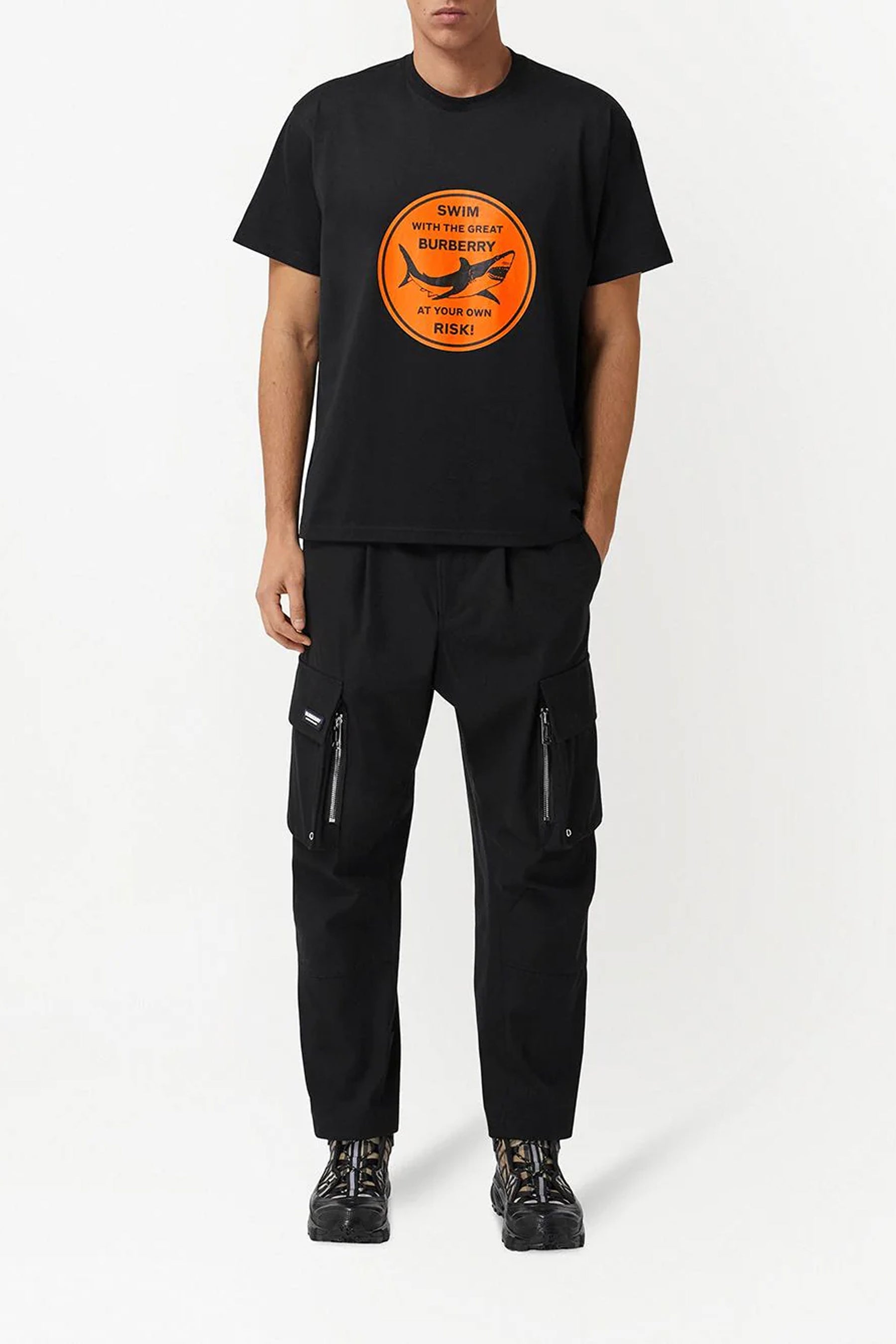Burberry Black Oversized Orange Logo T-Shirt