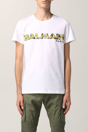 Balmain White T-Shirt Graphic Logo Print
