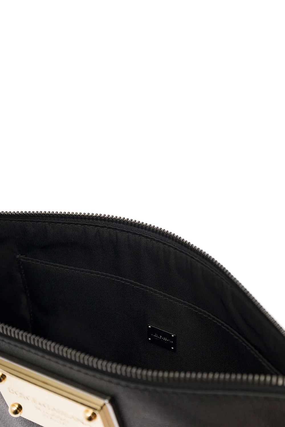 Dolce & Gabbana Man's Black Leather Handbag With Metal Logo Plate