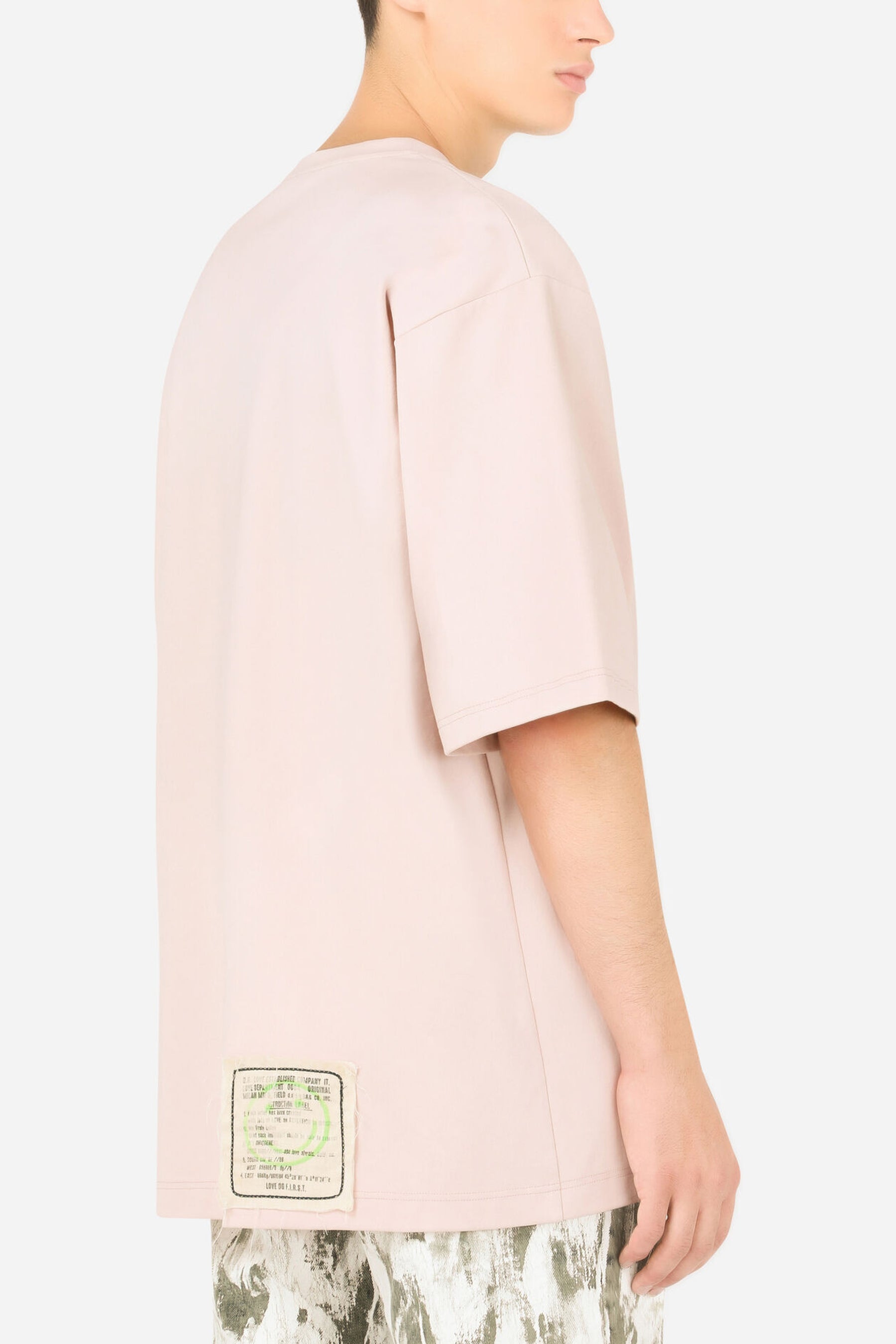 Dolce & Gabbana Pink Printed cotton T-shirt with patch embellishment