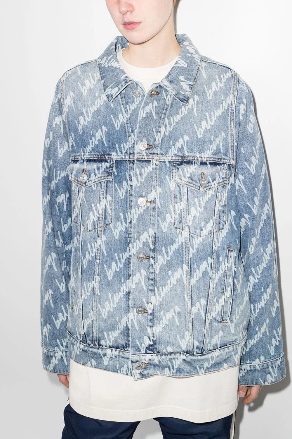 Balenciaga logo-print oversized denim jacket