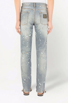 Dolce & Gabbana mid-rise distressed straight leg jeans