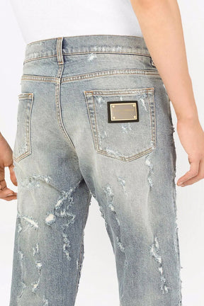 Dolce & Gabbana mid-rise distressed straight leg jeans