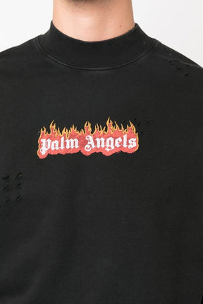 Palm Angels Burning Logo-print distressed sweatshirt