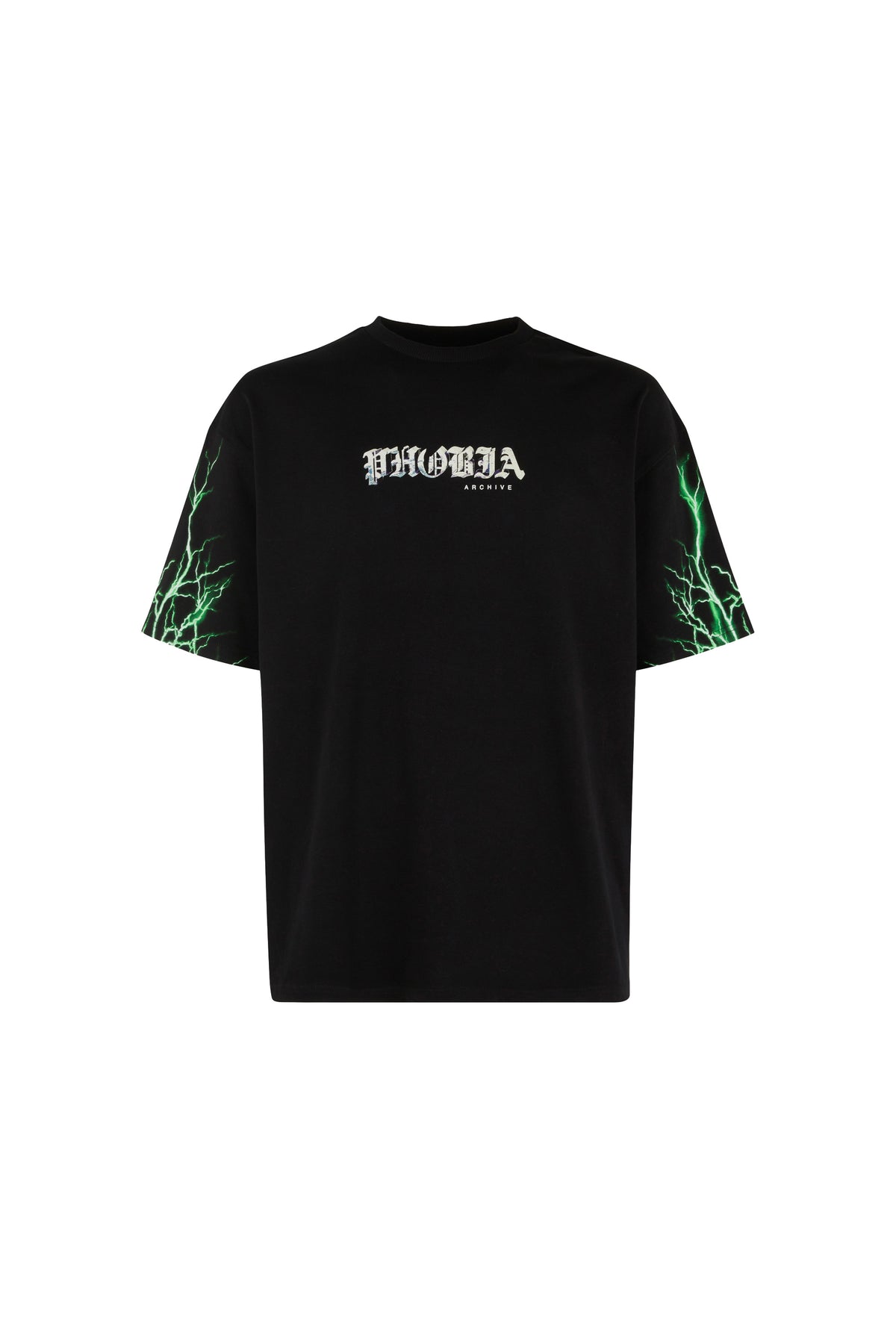 PHOBIA Black T-Shirt with Green lightning on sleeves