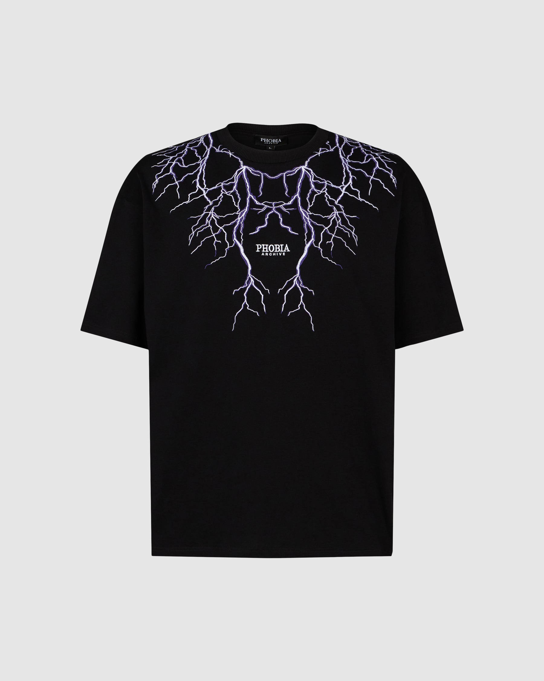 PHOBIA BLACK T-SHIRT WITH PURPLE EMBROIDERY LIGHTNING