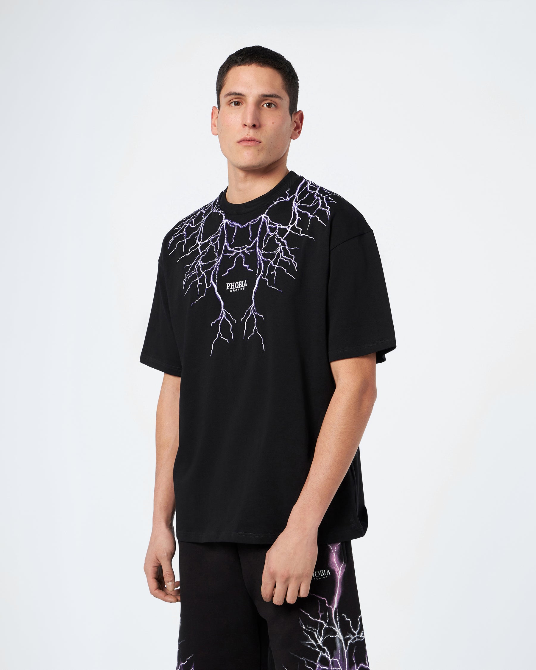 PHOBIA BLACK T-SHIRT WITH PURPLE EMBROIDERY LIGHTNING