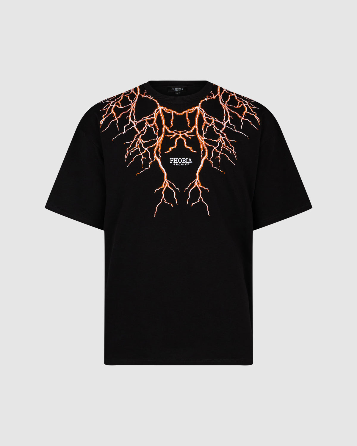PHOBIA BLACK T-SHIRT WITH ORANGE EMBROIDERY LIGHTNING
